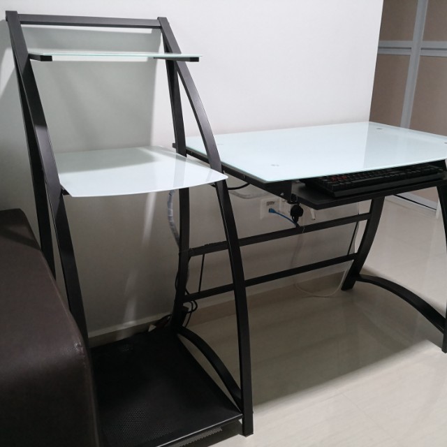 Computer glass table, Furniture & Home Living, Furniture, Tables & Sets