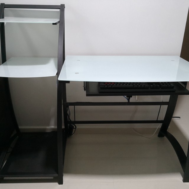 Computer glass table, Furniture & Home Living, Furniture, Tables & Sets