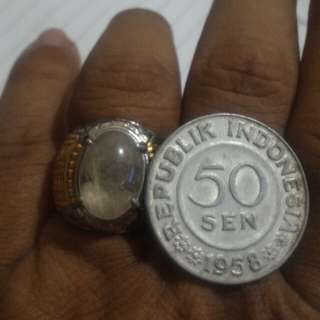 Rutilated + old coin + Akar Bahar ring