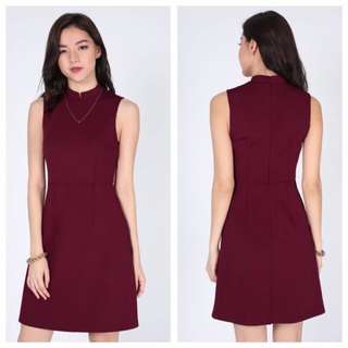 BNIB Love, Bonito (LB) Herina High Neck Dress (Wine Red, Size S) (OOS on website)