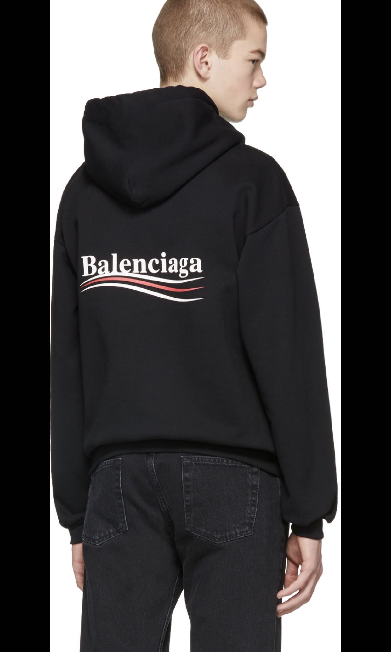 Balenciaga Black Campaign Logo Hoodie, Men's Fashion, Tops & Sets 