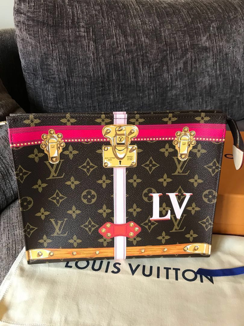 BRAND NEW LOUIS VUITTON POCHETTE POUCH 26 IN MONOGRAM SUMMER TRUNK 2018  COLLECTION!, Luxury, Bags & Wallets on Carousell