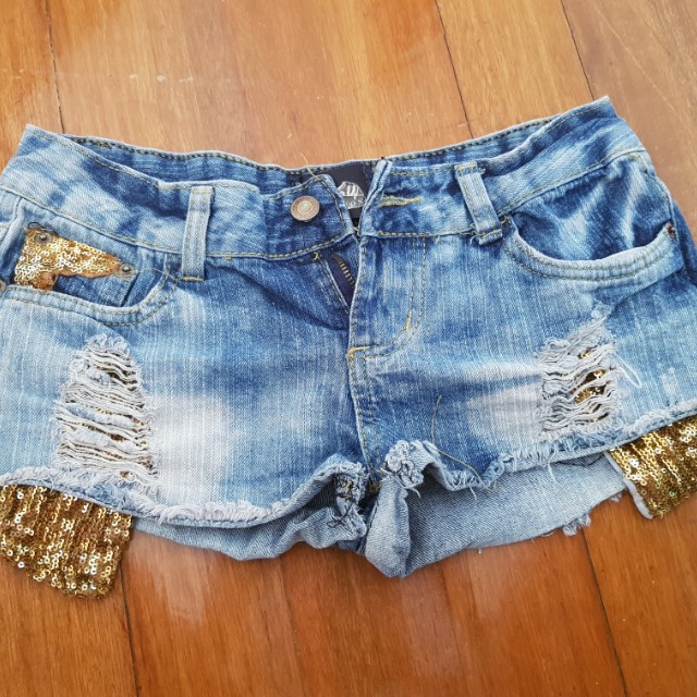glitter jean shorts