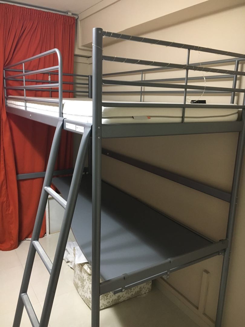 Loft Bed Frame With Desk Top Silver Colour Furniture Beds