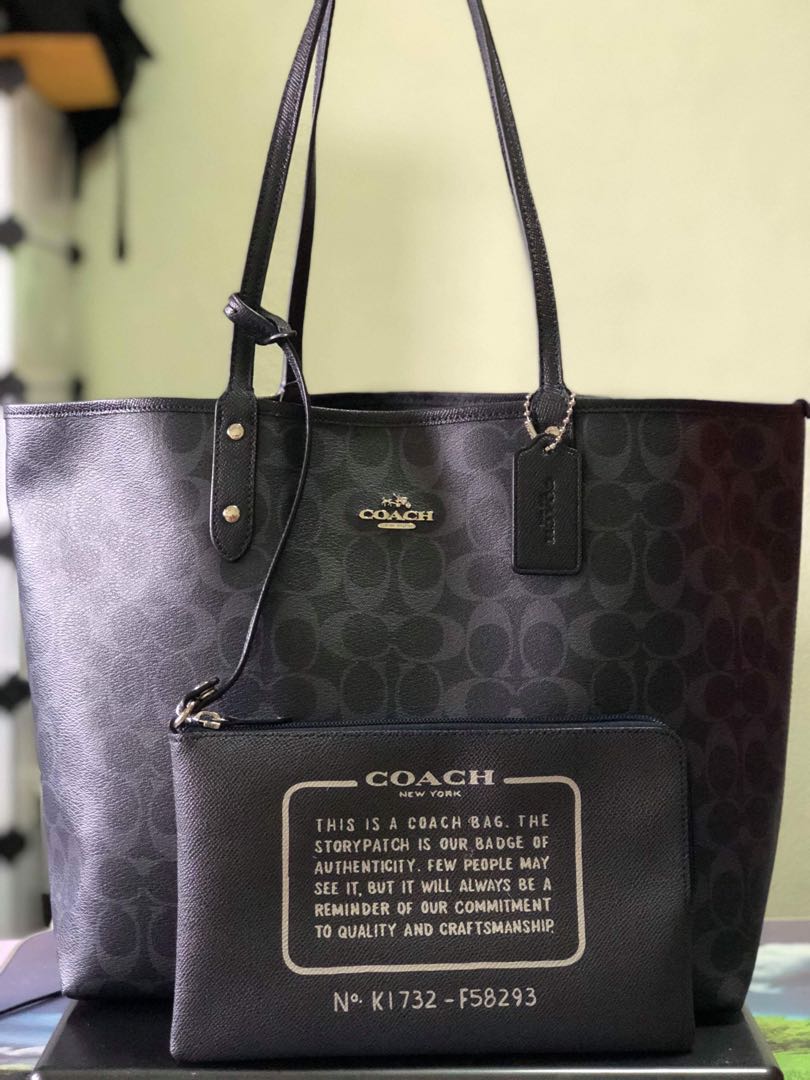 REVERSIBLE CITY TOTE IN DENIM SIGNATURE COACH F58293 SILVER DENIM MIDNIGHT