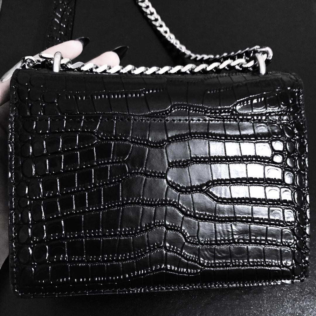 Saint Laurent Sunset Chain Wallet In Crocodile-embossed Shiny Leather