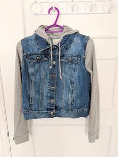 Life In Progress Hooded Denim Jacket/ Denim jacket with jersey sleeves