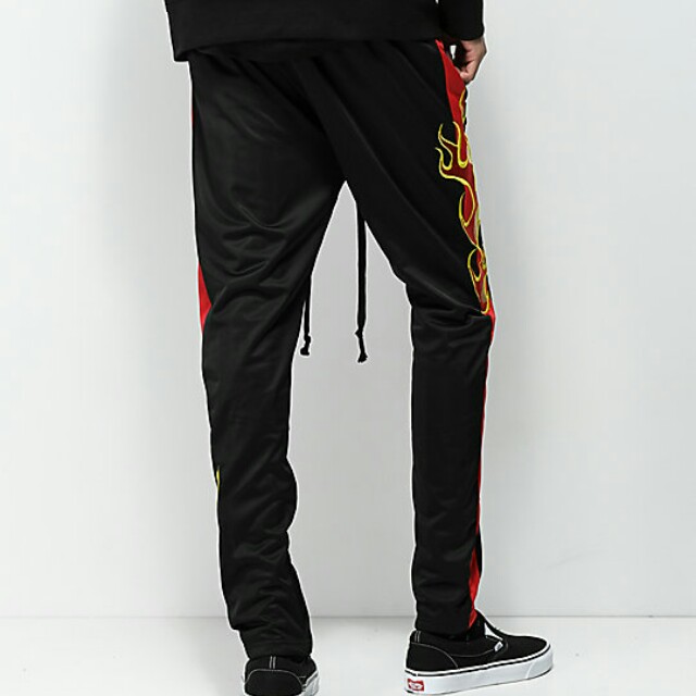 American Stitch Tricot Flame Black Red Track Pants Men s