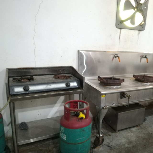 Dapur masak besar 3 tunku stainless steel dan stainless steel rack