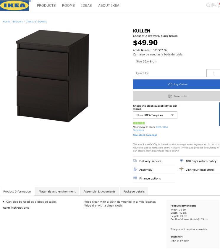 Ikea Bedside Table Small Chest Of Drawers Used Just A Few Months Like New Https Www Ikea Com Sg En Catalog Products 30355706 Furniture Others On Carousell