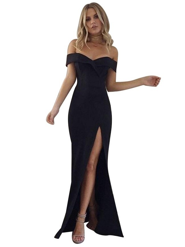 Simple black tulle long prom dress, black tulle formal dress – shdress