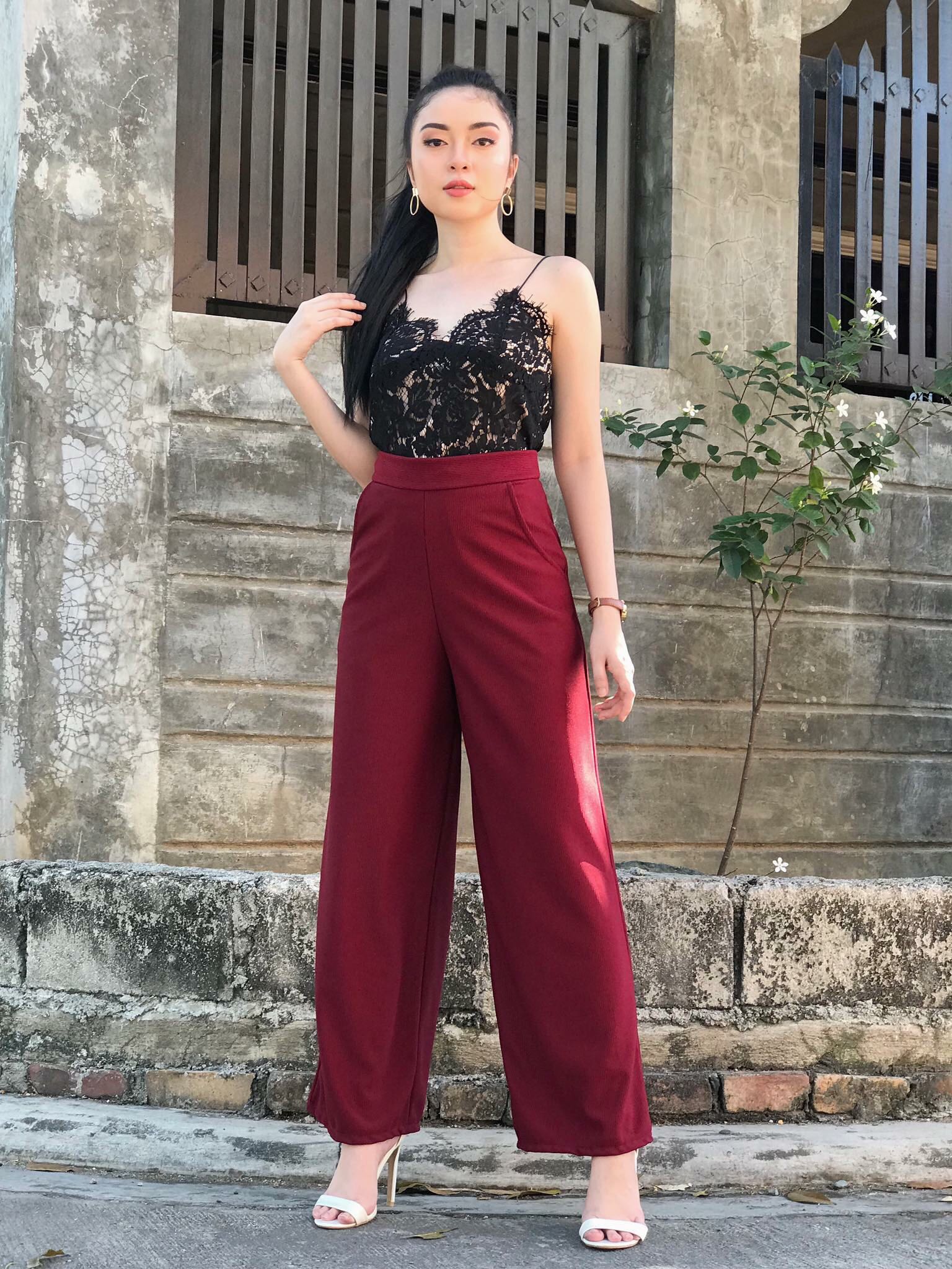 maroon square pants, Women's Fashion, Bottoms, Other Bottoms on Carousell