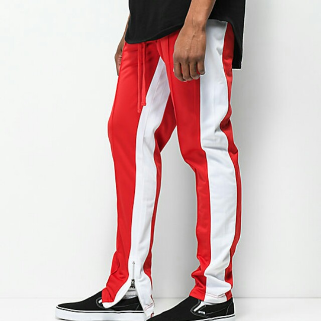 Red and on sale white track pants