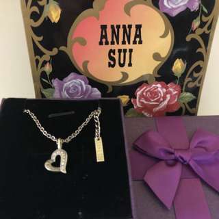 ANNA SUI 鏤空愛心鑲鑽純銀項鍊