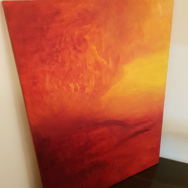 Abstract Red Energy Acrylic Sunrise Painting Furniture Home