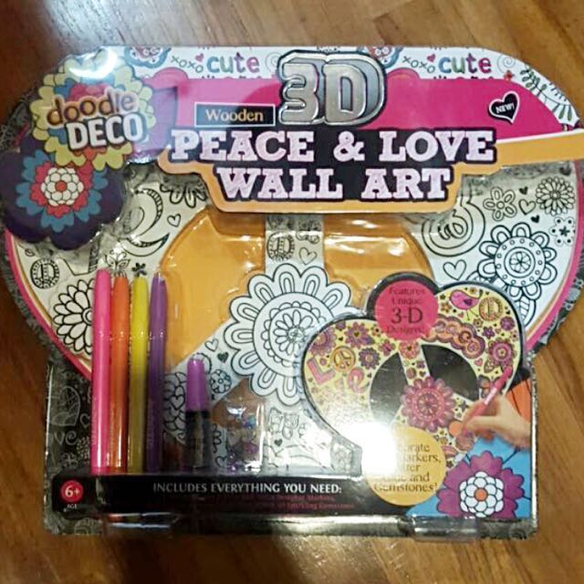 Doodle Deco 3d Wooden Peace Love Wall Art Design Craft Others On Carousell