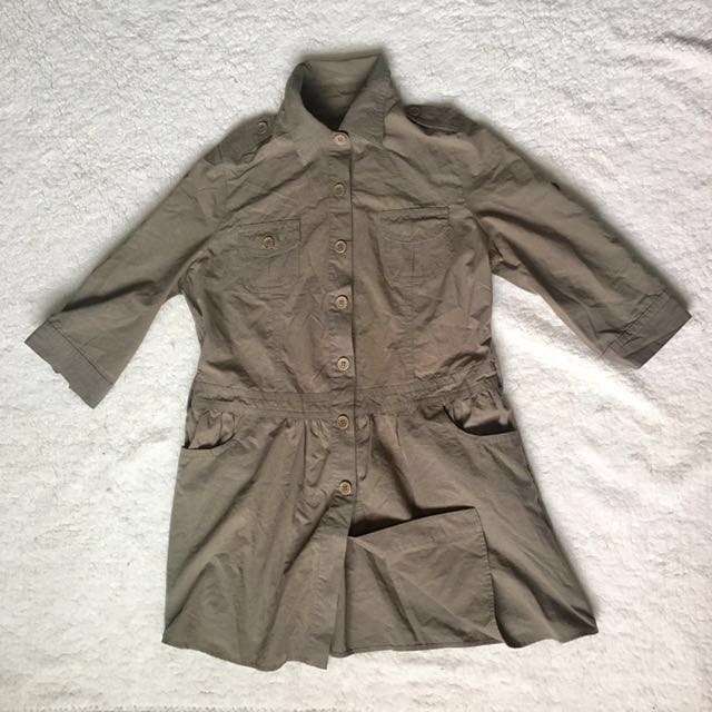 Olive Green Shirt Dress Long Shirt Women S Fashion Clothes Dresses Skirts On Carousell