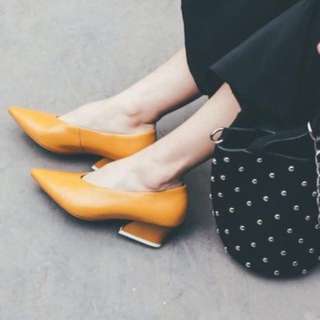 Mustard yellow kitten heels