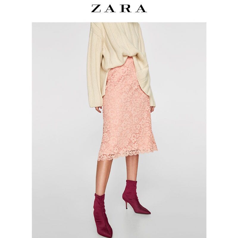 BNWT ZARA pink lace A line skirt, Women 