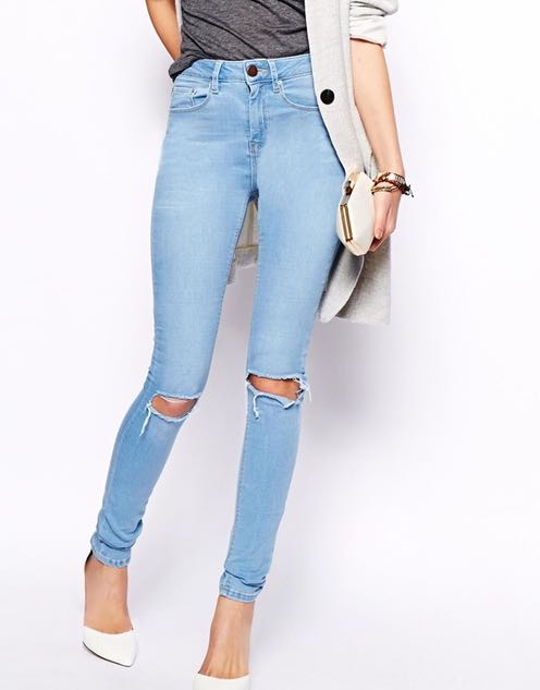 light blue knee ripped jeans