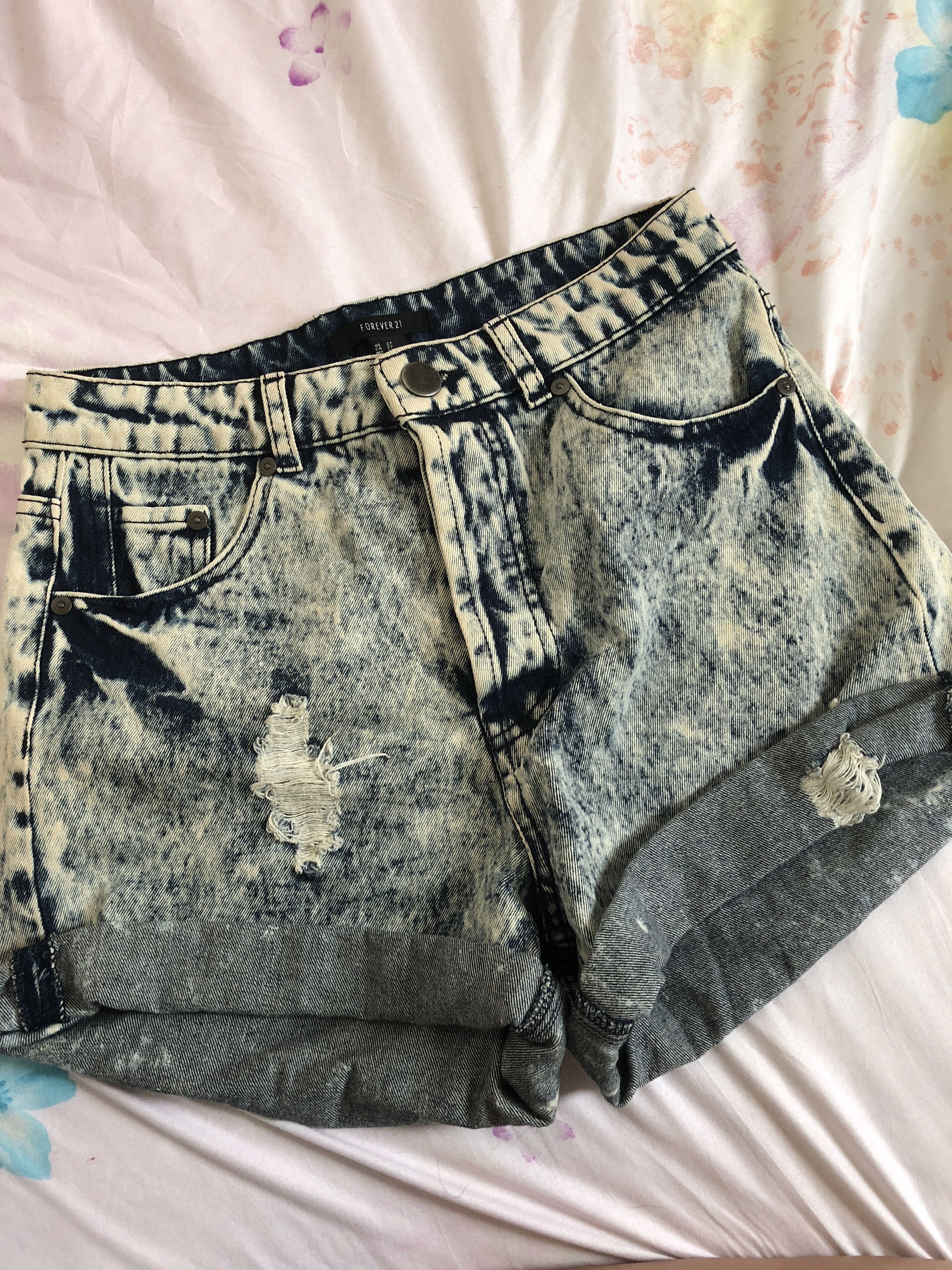 acid wash high waisted shorts