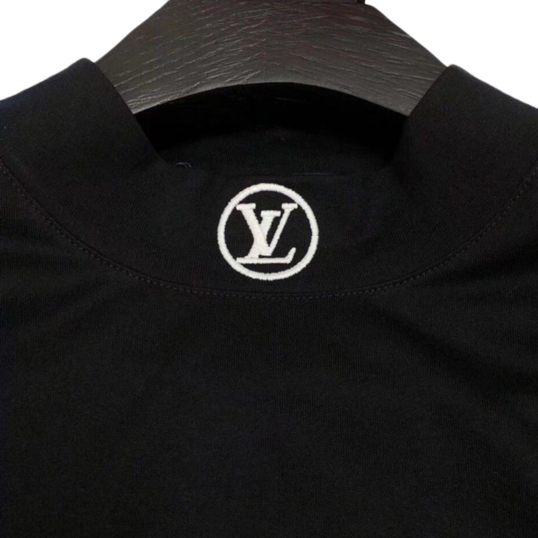 Louis Vuitton Logo High Neck Short Sleeves Black T-shirt, Men&#39;s Fashion, Clothes on Carousell