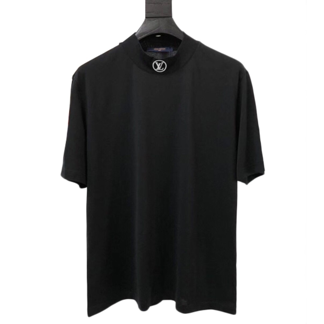 Louis Vuitton Logo High Neck Short Sleeves Black T-shirt, Men&#39;s Fashion, Clothes on Carousell