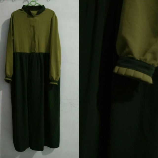 Preloved Gamis Wolfis Hijau Daun Kombinasi Hijau Botol Women S
