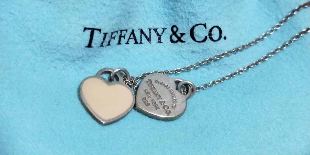 Tiffany & Co mini double heart tag pendant necklace. Authentic. Worn ...