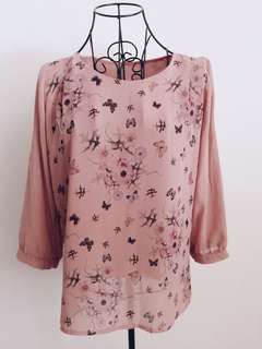 Top with floral & butterfly prints