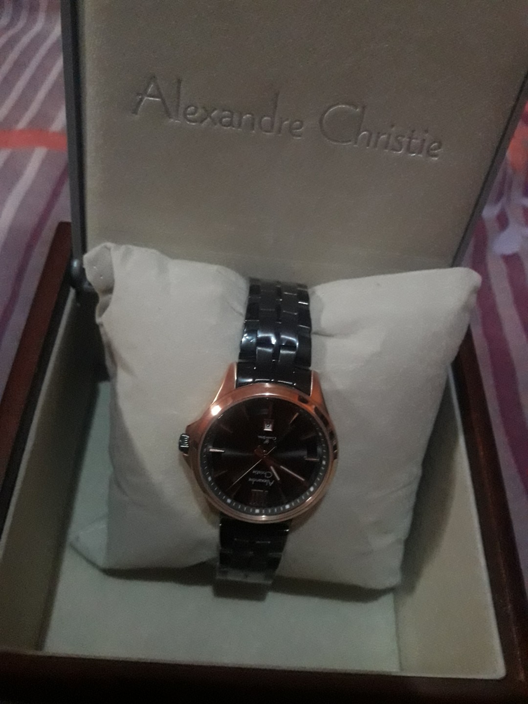 Alexandre Christie Classic Ladies Black Dial Rose Gold Case Black St. Steel Strap