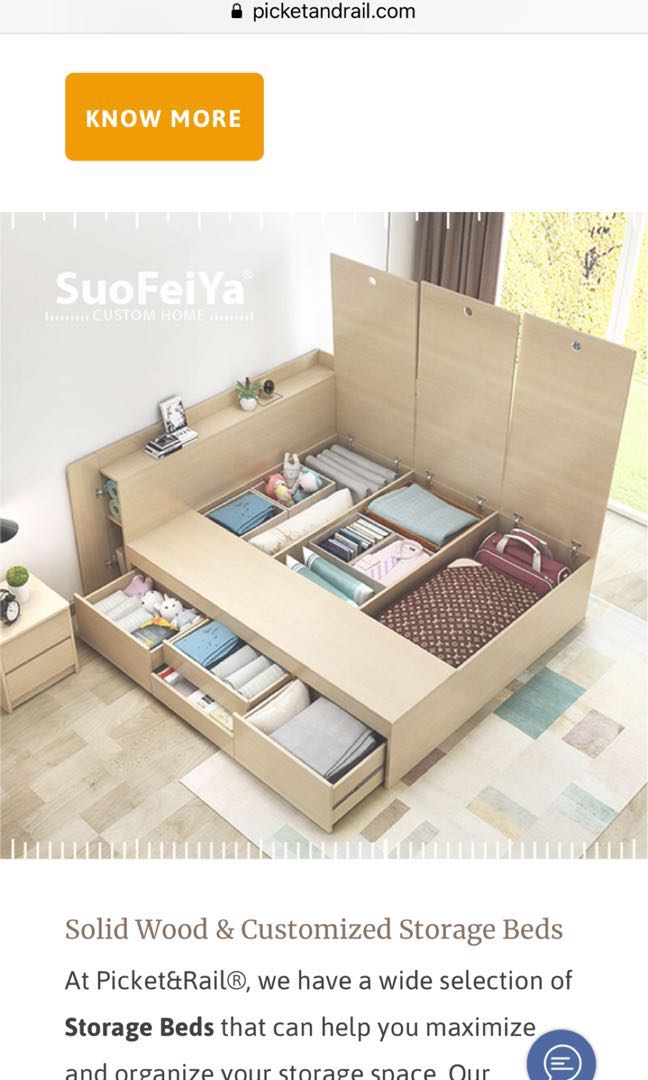 Brand new picket and rail (soufeiya) storage bed, Furniture & Home