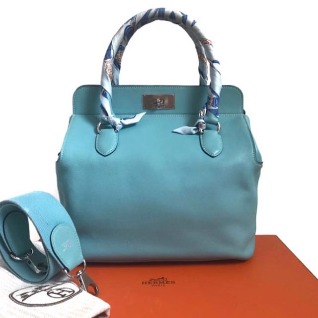 Hermes Kelly 25 Sellier Bleu Atoll Epsom Palladium Hardware #T