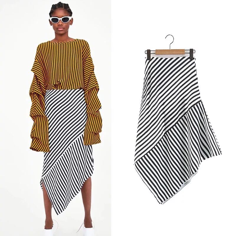 Inspired Zara Striped Midi Skirt with 