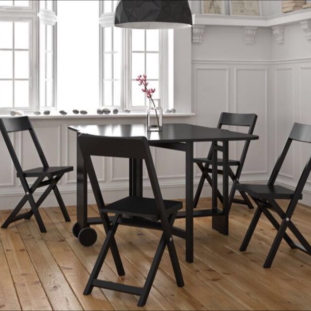 4 Seater Black Kitchen Dining Butterfly Table Setting Foldable