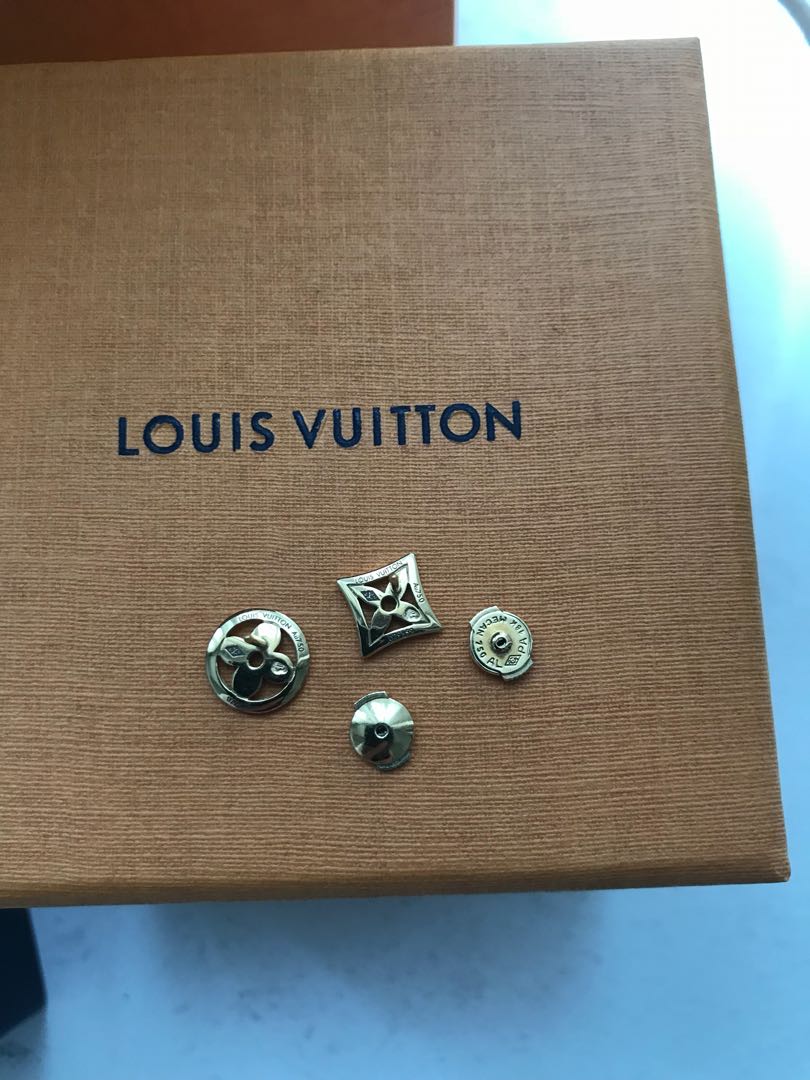 LOUIS VUITTON 18k Gold Monogram Resille Ear Studs Earrings 46801