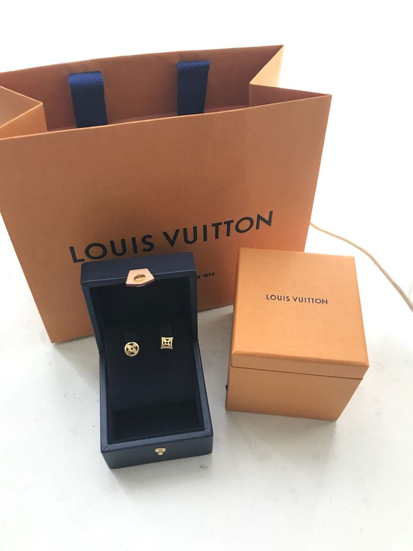 Louis Vuitton Monogram Resille Stud Earrings in 18K Yellow Gold