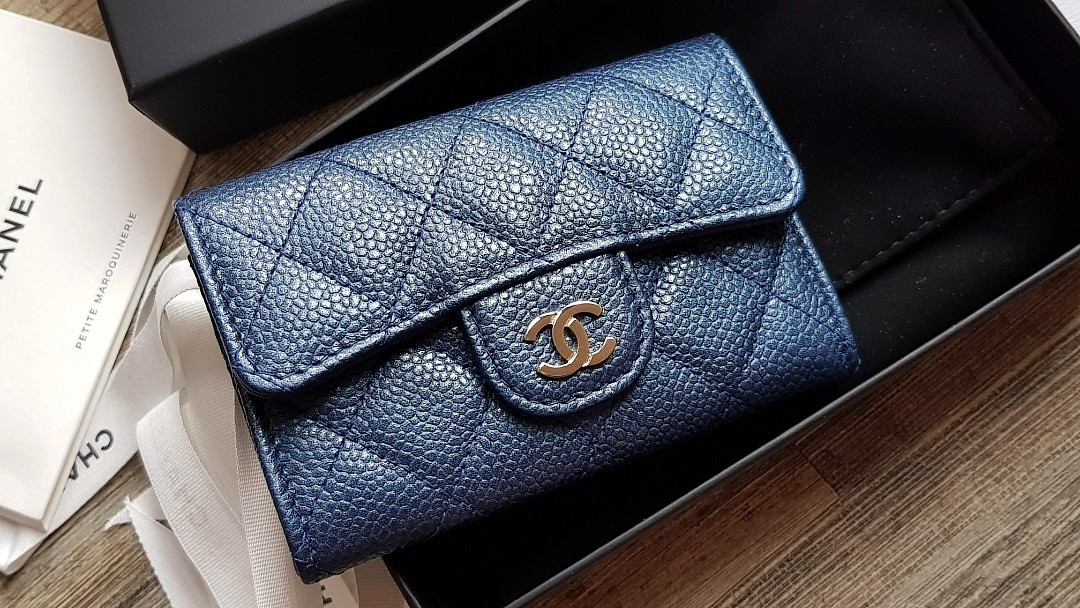 Caviar Quilted Flap Card Holder Wallet Light Blue – Trends Luxe