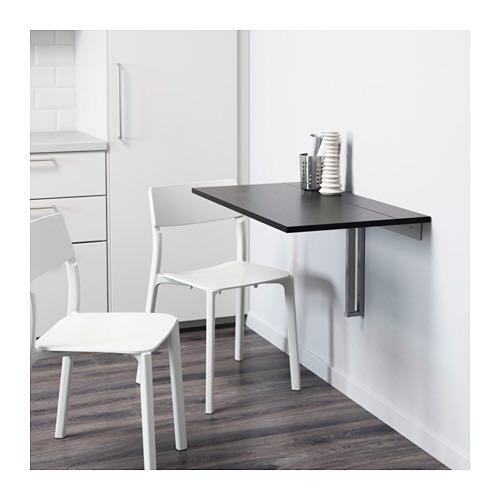 Ikea Table （分類：桌子）位於 Hong Kong。 由 mlam830 提交（商品編號 164553377，圖片 3）。簡介： Colour: dark brown/ black Assembled size Width: 35 3/8 " (90 cm) Depth: 19 5/8 " (50 cm) Min. depth: 3 7/8 " (10 cm) 。