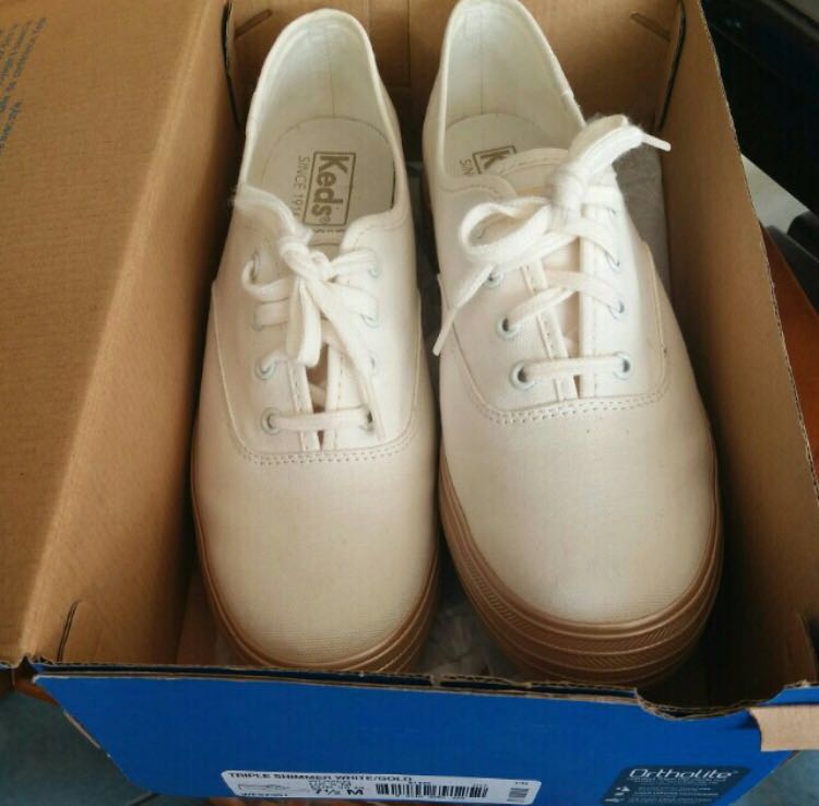 white and gold keds