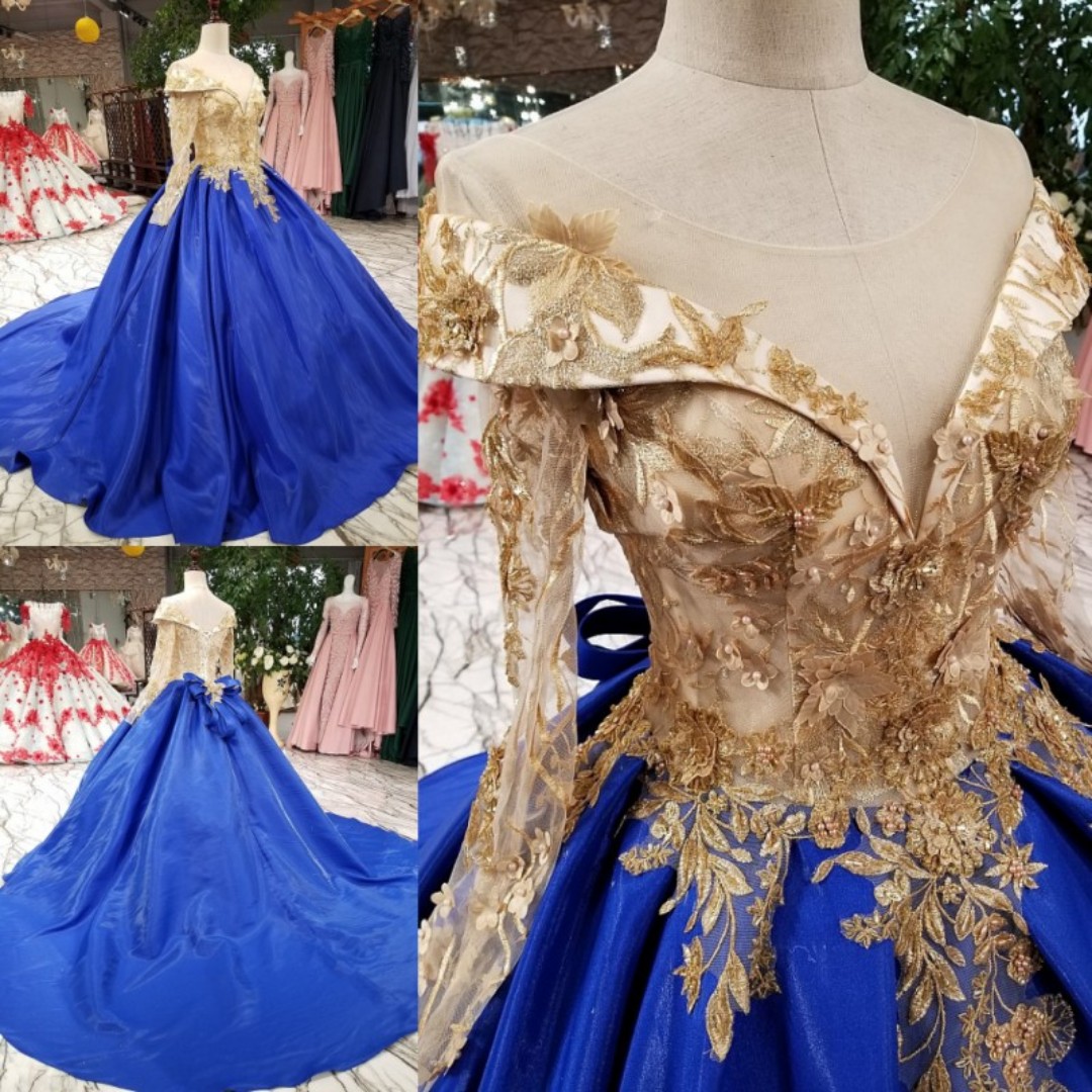 gold and royal blue wedding dress