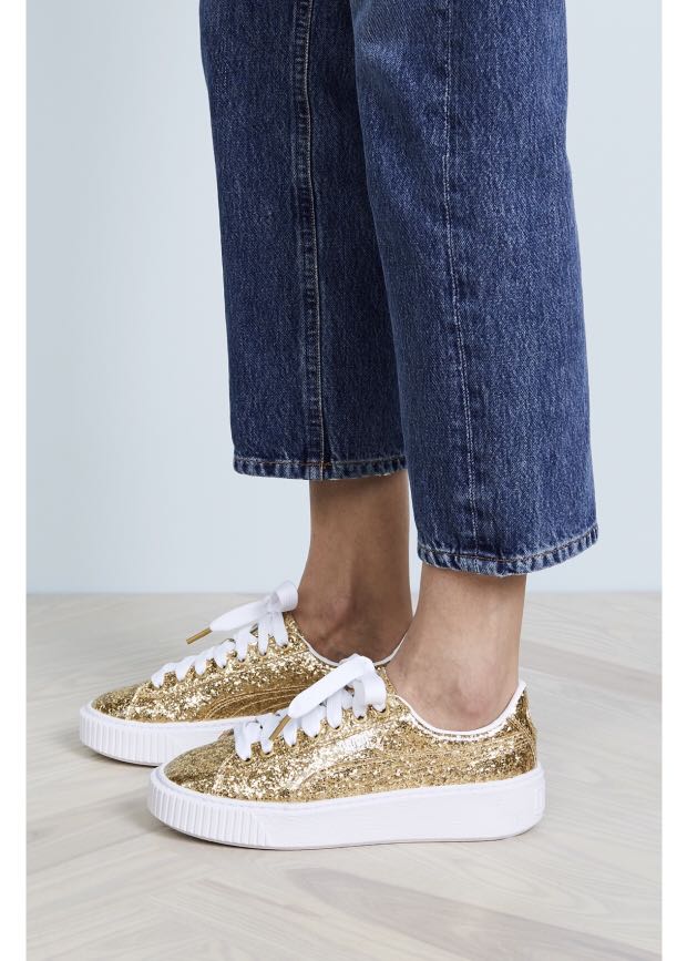 PUMA basket platform glitter sneaker gold size 38.5 Women s
