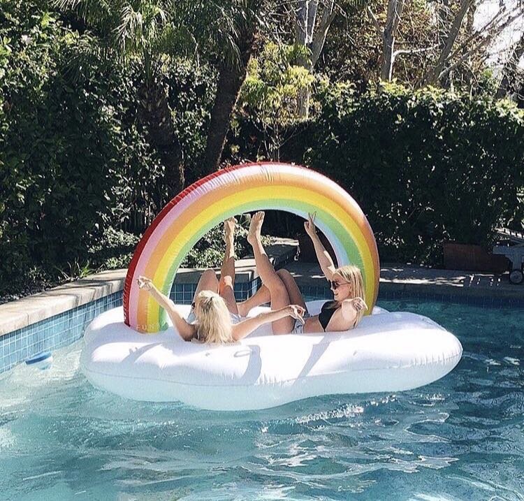 Rainbow Cloud Pool Float (Category: Other Tops) located in Singapore. Submitted by floatyfloats_sg (Listing ID 164428658, Image 1). Description: 9 ft x 6 ft when fully inflated. Takes about 5 minutes to be fully inflated with an electric pump! :) Available for rental of floats as well. Rental charges are as followed 2 days: $20 5 days: $22 7 days: $24 +$3 per day for every additional day after the 7th day 😃 Deposit $80 Follow us on instagram and