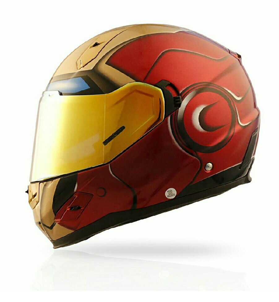 Full Face Iron Man Motorcycle helmet with Iridium Red Visor and Sun