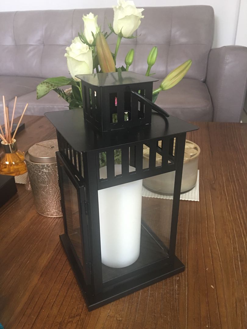 2 Black Lanterns With Scented Candles Inside Home Furniture