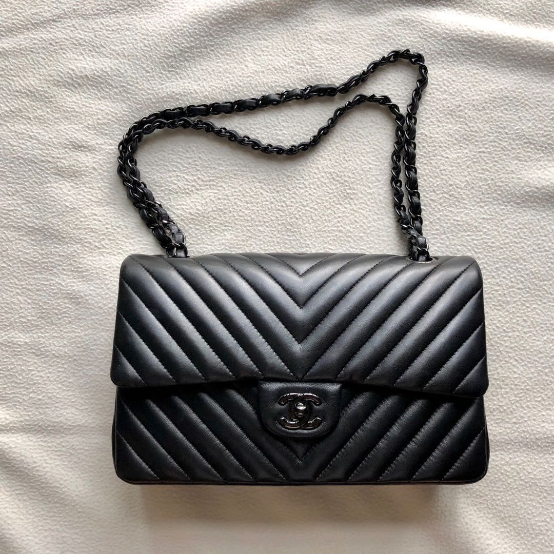 Chanel So Black Chevron Classic Flap Bag
