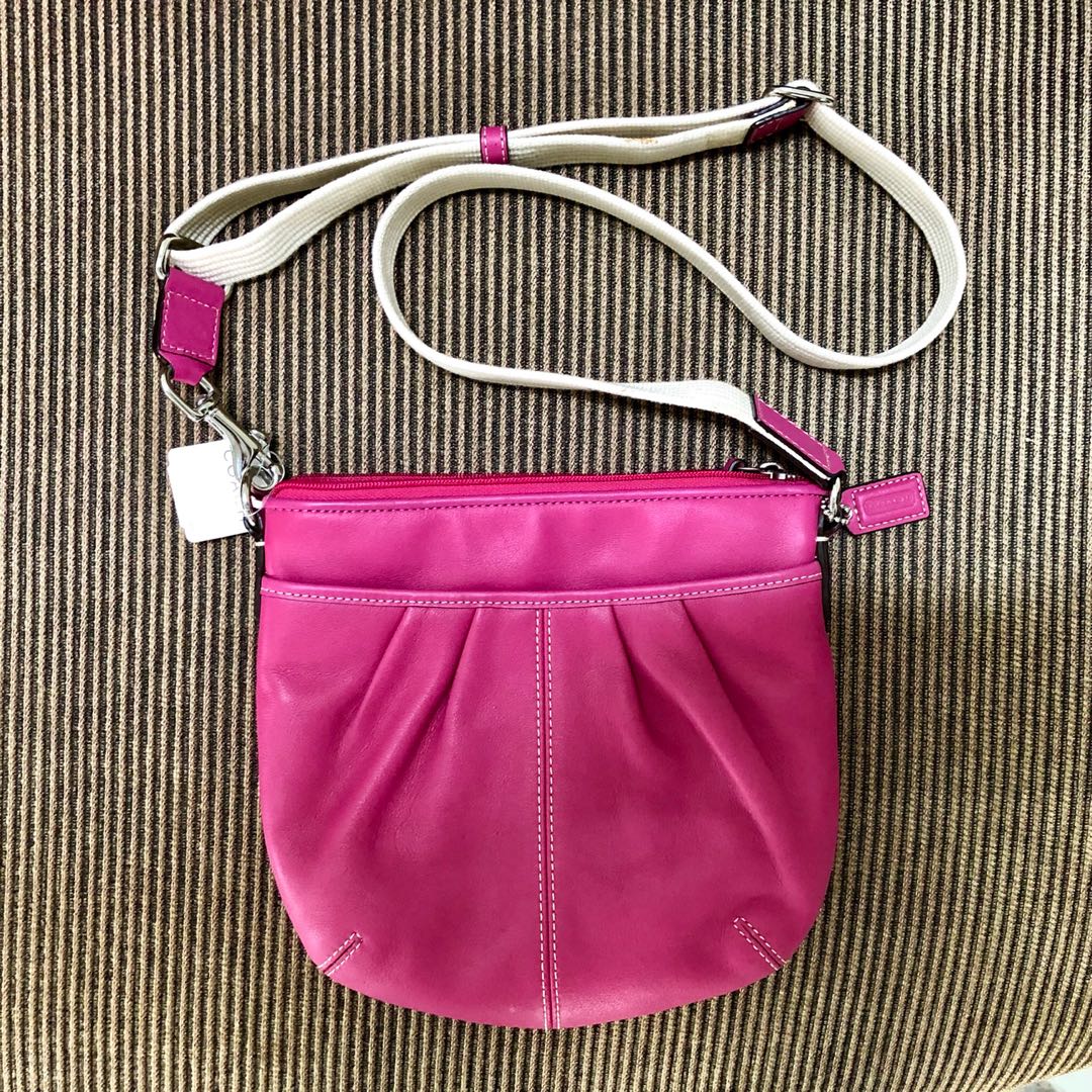 COACH Pink Leather Pleated Swing Pack Crossbody Messenger Bag
