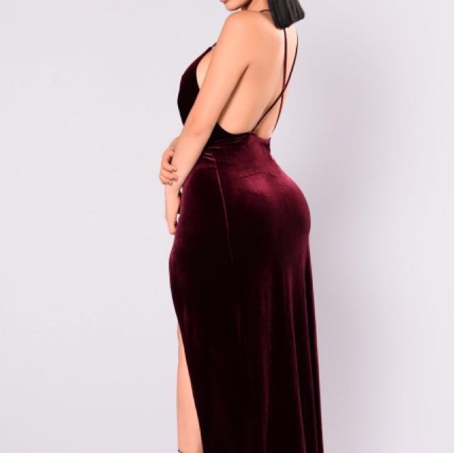 Fashion Nova Burgundy Red Velvet Maxi Women S Fashion Clothes Dresses Skirts On Carousell