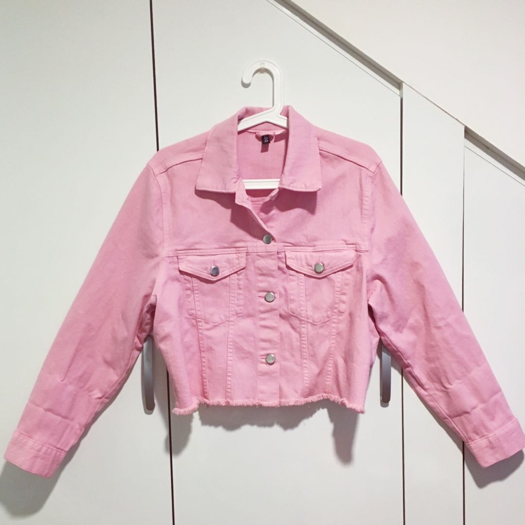 baby pink cropped denim jacket