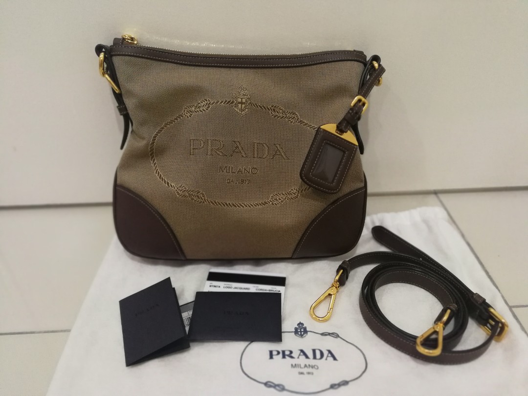 Prada logo jacquard shop crossbody bag